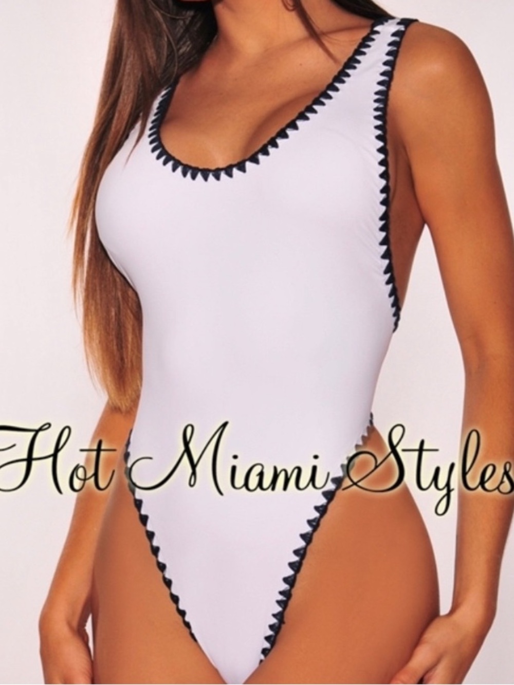 NEW White & Navy Hot Miami Styles One-Piece Swimsuit